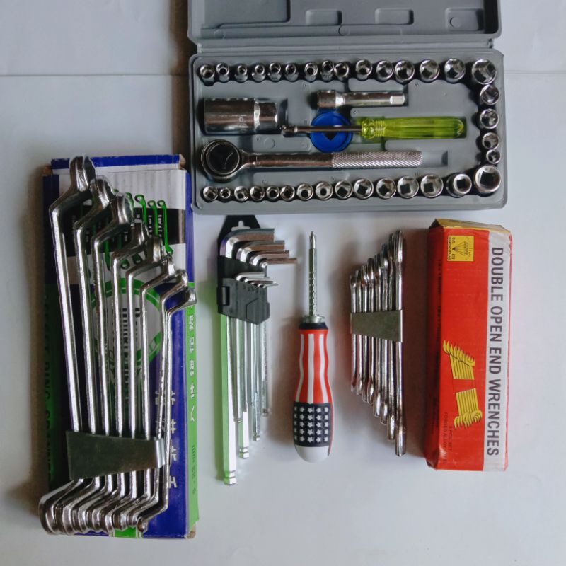 Premium (Mount) Paket Kunci Ring + Kunci Pas Set + Kunci Sok Set 40 pcs + Kunci L Panjang + Obeng