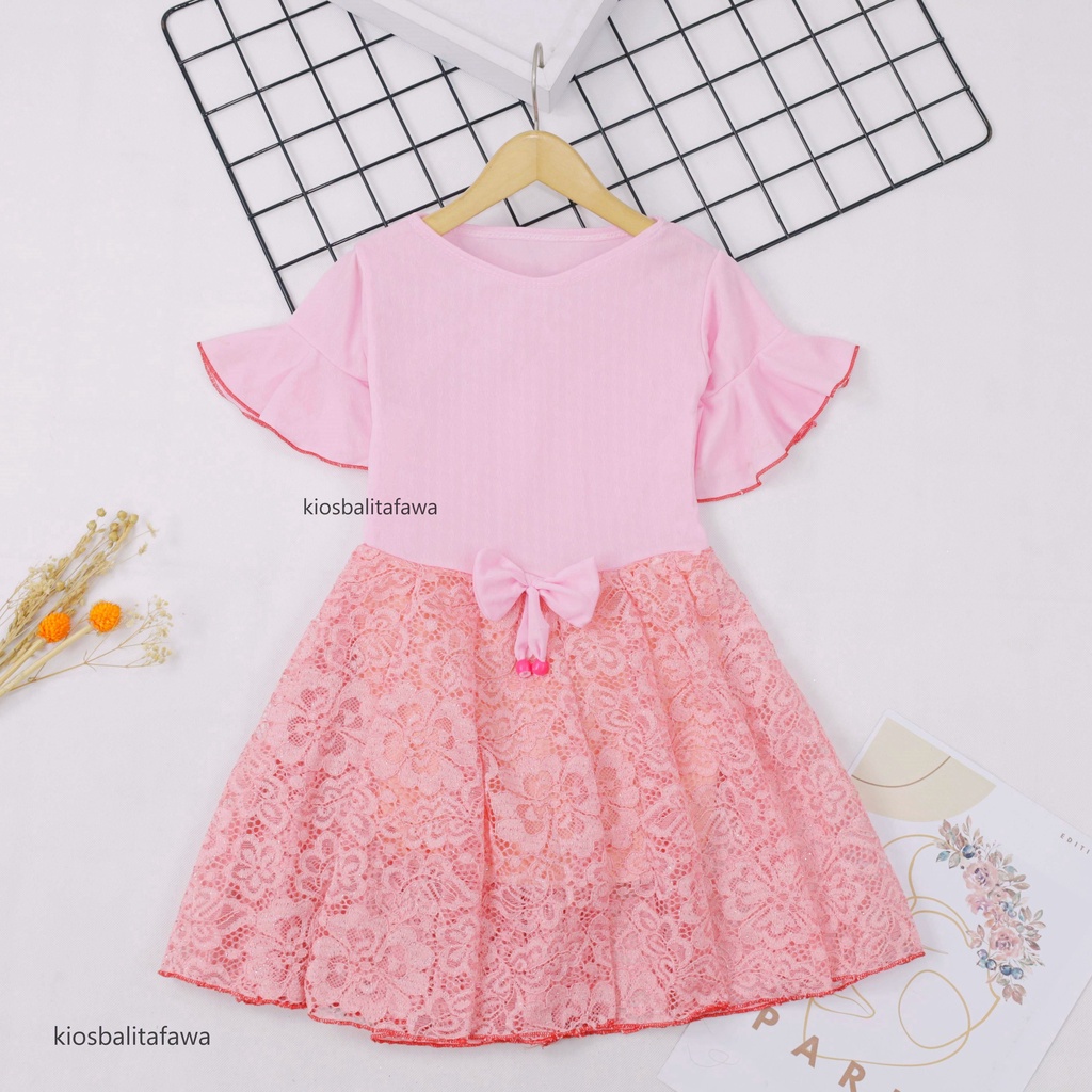 Dress Brokat Laura uk 5-6 Tahun / Dres Baju Anak Perempuan Motif Gaun Pesta Brukat Import Quality