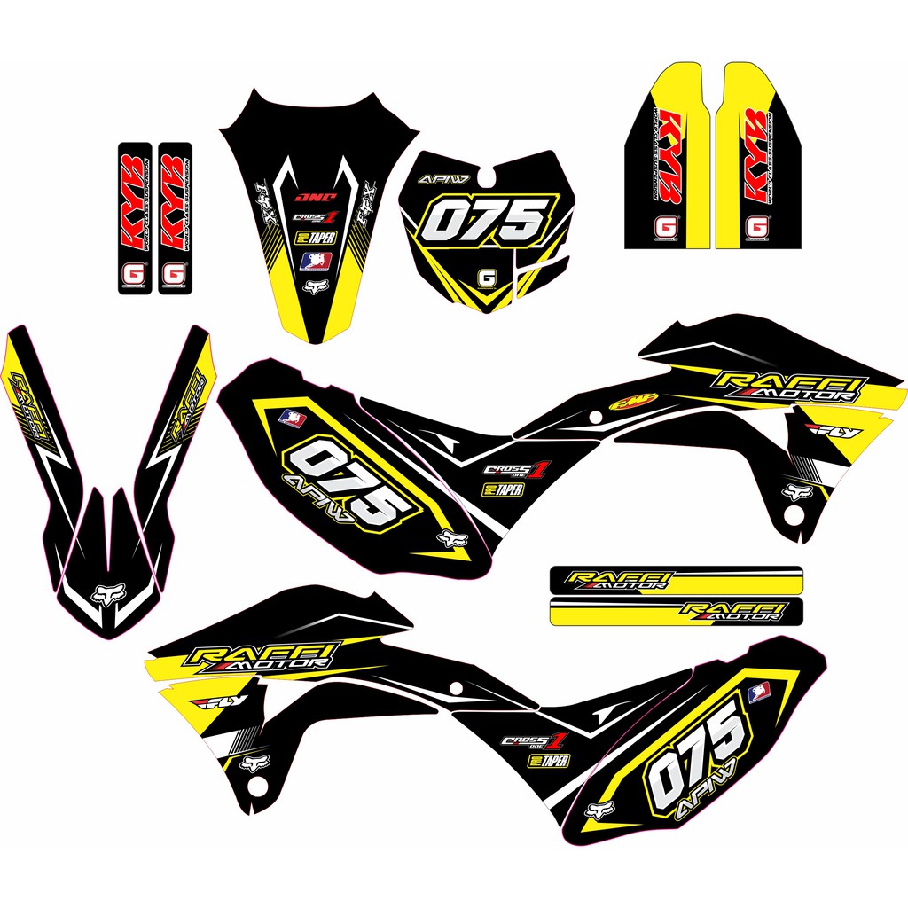 Decal KLX Gordon warna hitam kuning bebas ganti nama dan nomor -MAXIMUMDECAL