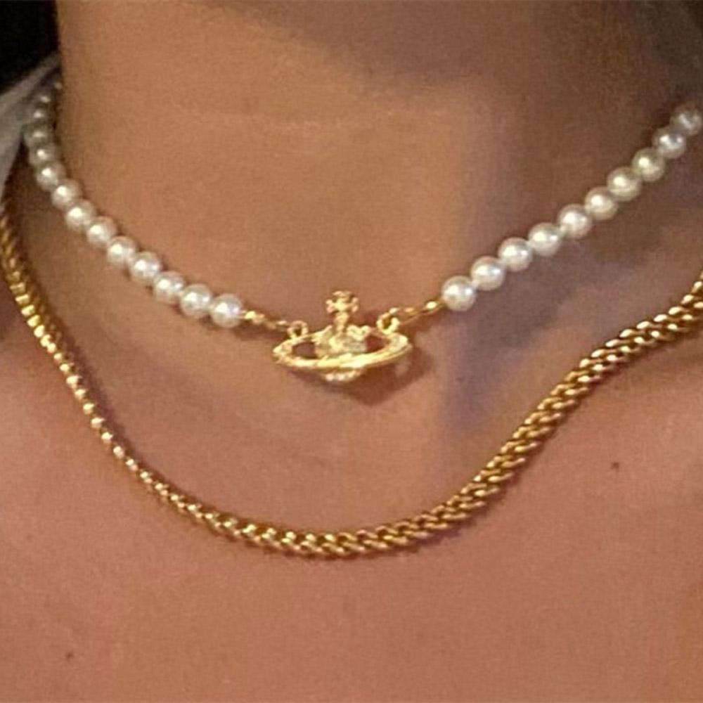 Needway Kalung Mutiara Hadiah Populer INS Gaya Berlian Imitasi Choker Pendek