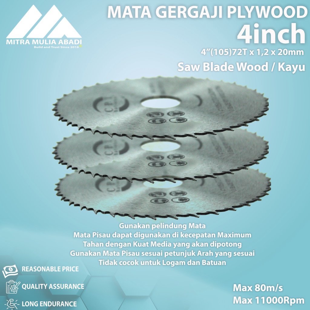 Circular Saw Blade Mata Gergaji Gerinda 4”(105)72T x 1,2 x 20mm