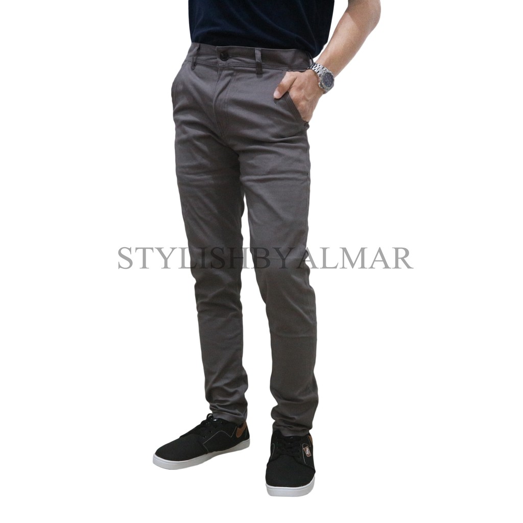 celana chino panjang pria cowok mocca cream hitam abu slimfit pensil skinny berkualitas