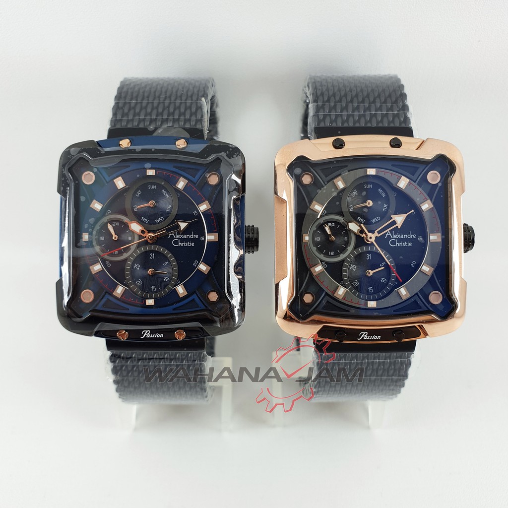 Alexandre Christie AC 3039 BF/ Jam Tangan Wanita AC3039 Hitam Rosegold Rantai Pasir Model Kotak 3030