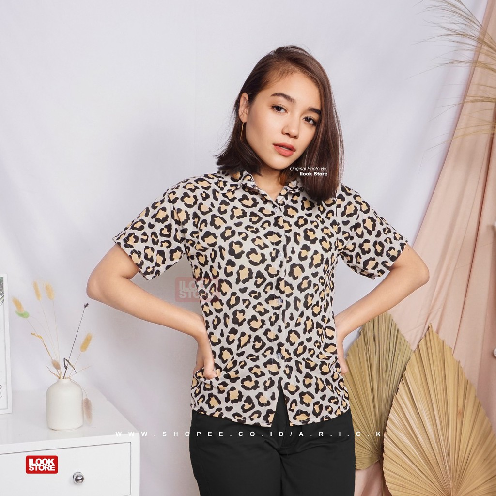 ilook | Kemeja Cute Leopard | Kem Cute Leo | Kemeja Wanita Bahan Creap-COKSU