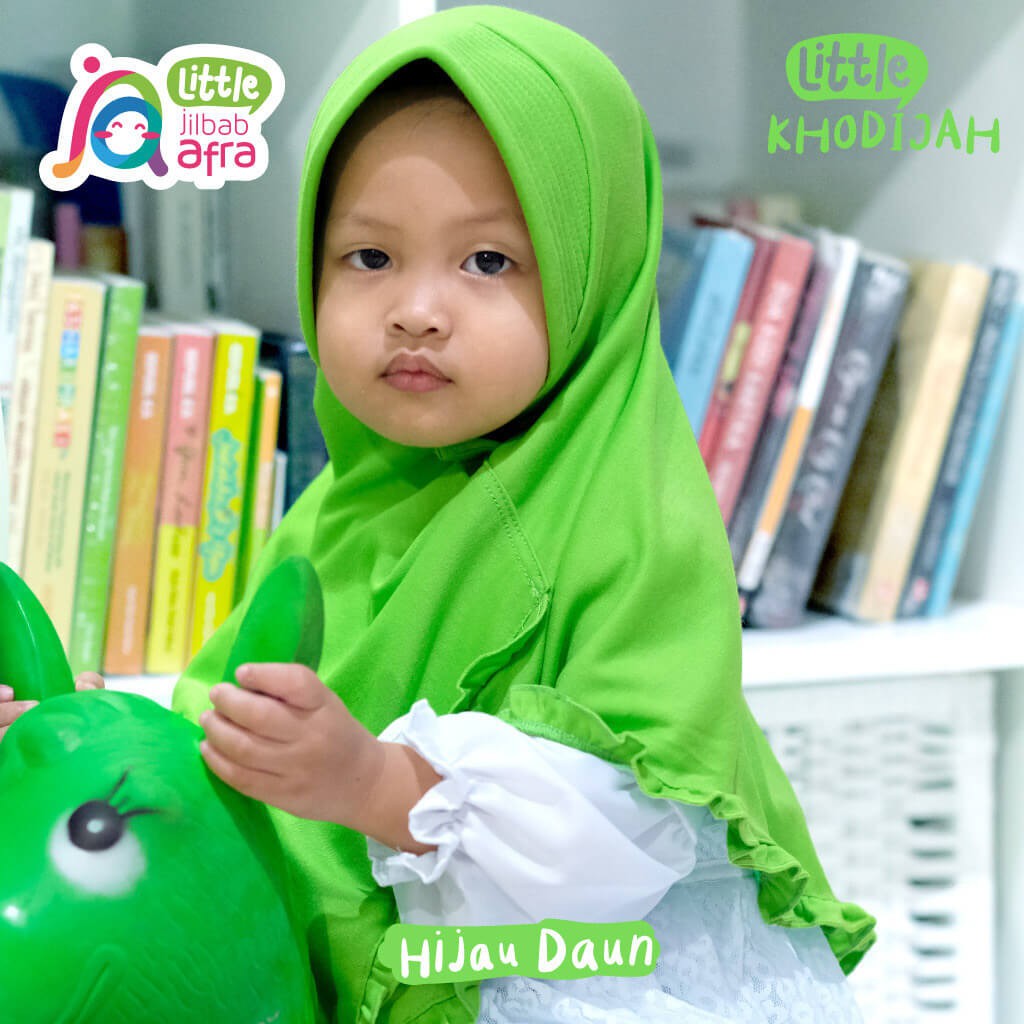 Jilbab Instan Anak Little Khodijah Hijau Daun - Little Jilbab Afra - Bahan Kaos, Adem &amp; Lembut