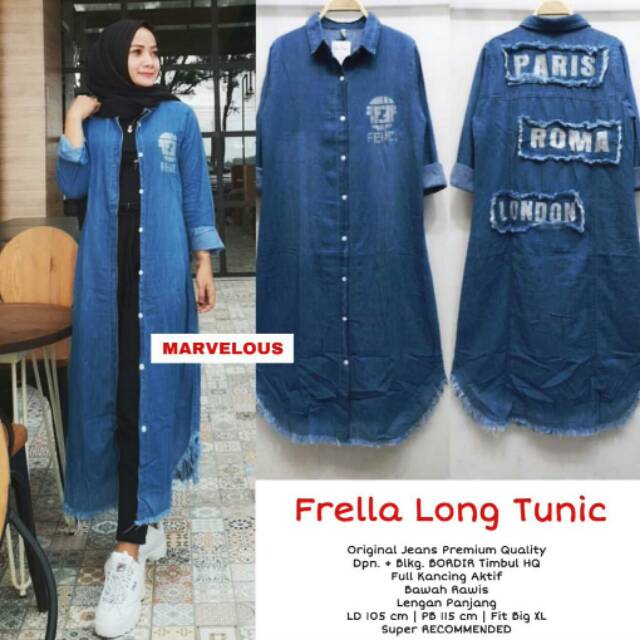 Long Tunik Jumbo matt Jeans Bordir model Rawis