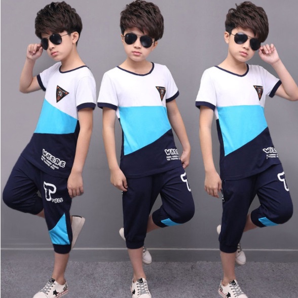 Korea Casual Boy Set Sporty Stripe, Whiteblue/Navy - BOY 0427