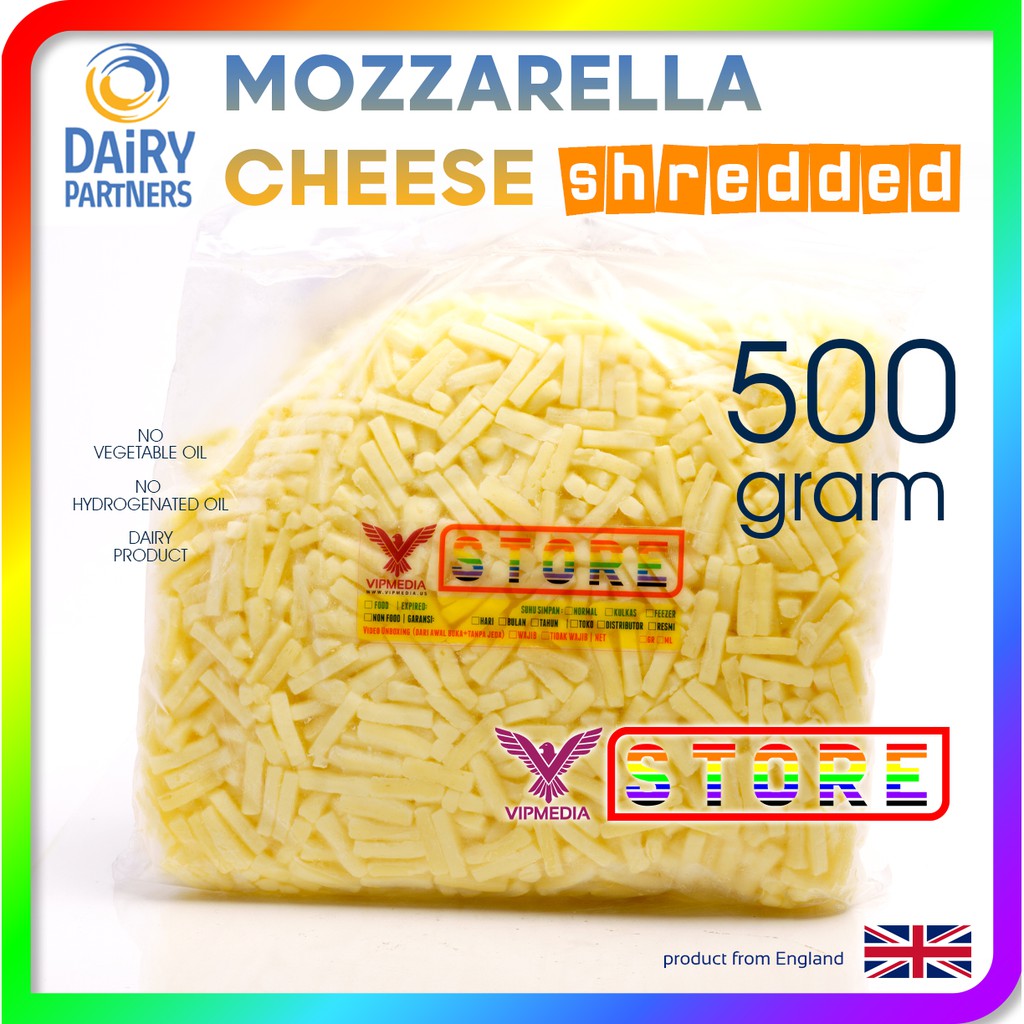 

Keju Mozzarella Cheese Shredded Dairy Patners Repack 500 gram