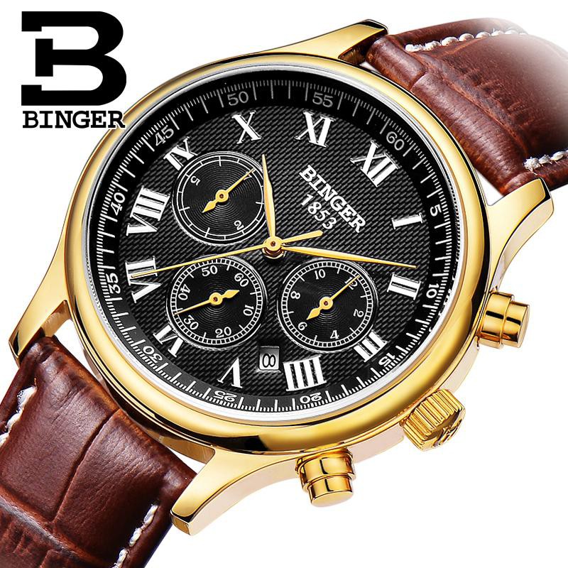 Jam tangan mekanik pria keren Switzerland men's watch luxury brand Wristwatches BINGER luminous