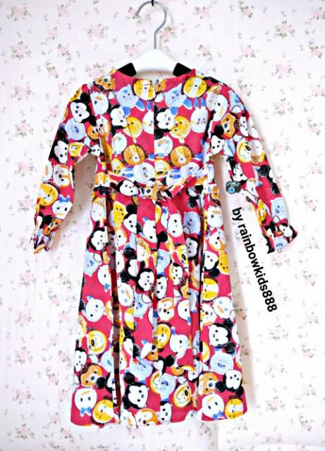 Dress anak lengan panjang motif tsum tsum / tsum tsum dress anak / gamis anak tsum tsum