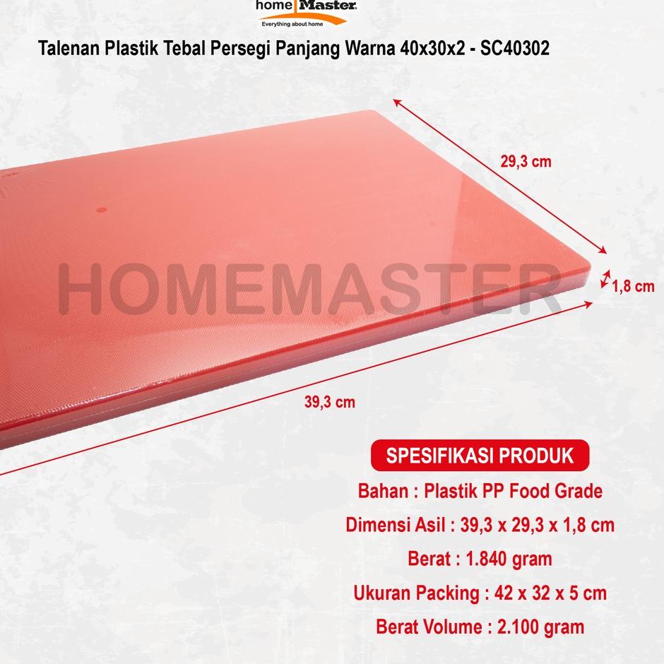 Promo Viral HomeMaster Talenan/Cutting Board Plastik/HDPE Warna Tebal 2 Cm 40x30x2 SC40302