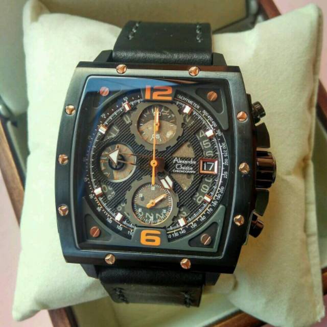 Jam Tangan Alexandre Christie AC 6376 MC Leather Full Black Original