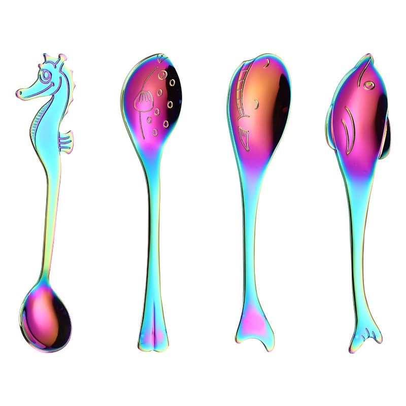 Creative Cute Seahorse Shark Dolphin Stainless Steel Coffee Hanging Spoon Tableware for Kitchen