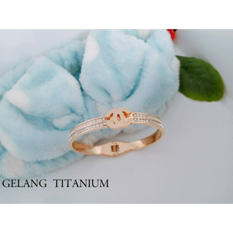 Fourfashion Gelang Titanium Tangan Bangle Permata Chenel Rosegold Premium S130