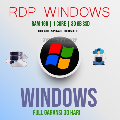 RDP WINDOWS RAM 1GB 1CPU FULL ADMINISTRATOR, FULL GARANSI 30 HARI