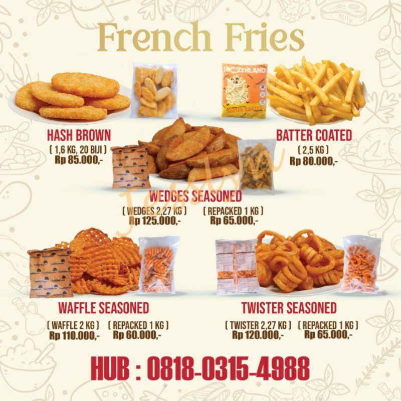 

French fries/ Kentang / Potato Hashbrown/ Potato Wedges