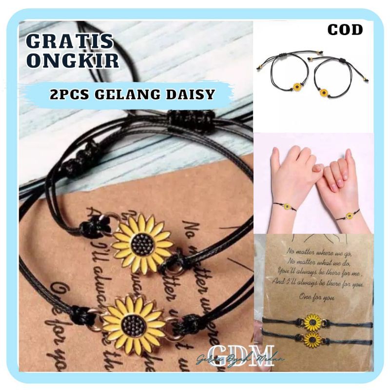 2pcs Gelang Tali Aksen Bunga Matahari Dan Daisy Untuk Unisex