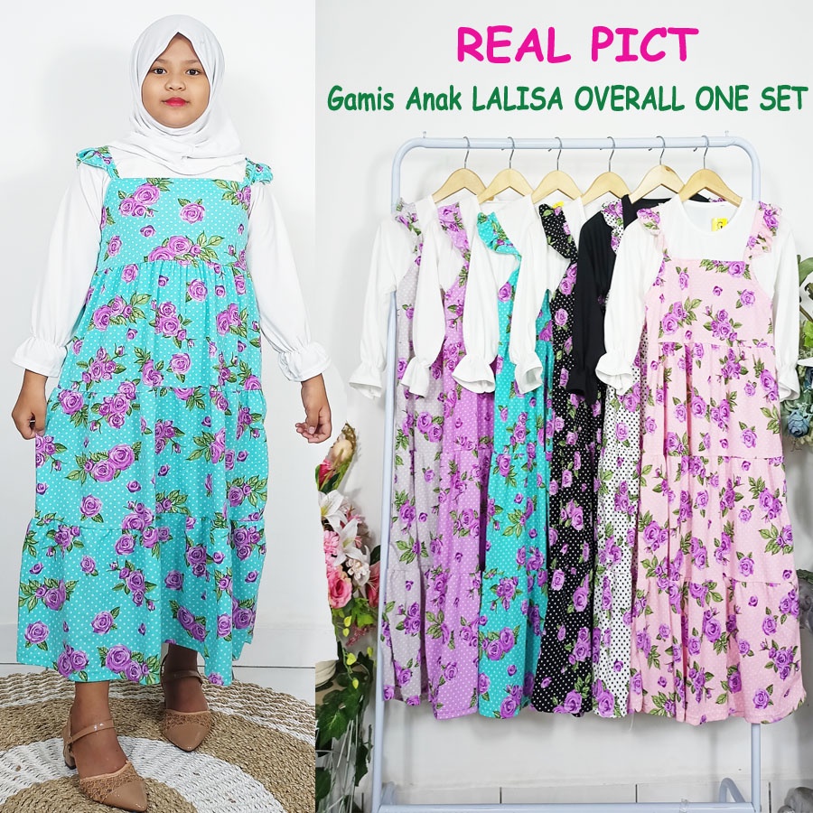 CARLINA DRESS ANAK LALISA OVERALL ONE  SET BUNGA USIA 6-12Tahun