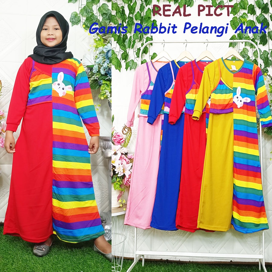 GAMIS KELINCI RABBIT PELANGI ANAK 6-12tahun CARLINAFASHION
