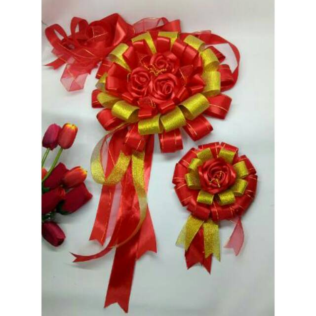 Pita Peresmian Merah Gold Pita Satin Bunga Mobil Pengantin Kado Pembungkus Shopee Indonesia