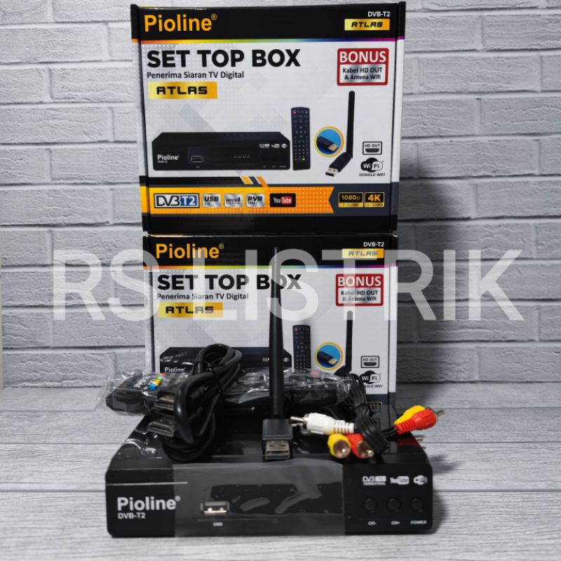 Paket set top box pioline DVB-T2 ATLAS - Bonus USB DONGLE WIFI + KABEL HDMI + KABEL RCA Bisa Youtube dan Siaran TV Digital BAGUS BERKUALITAS TINGGI