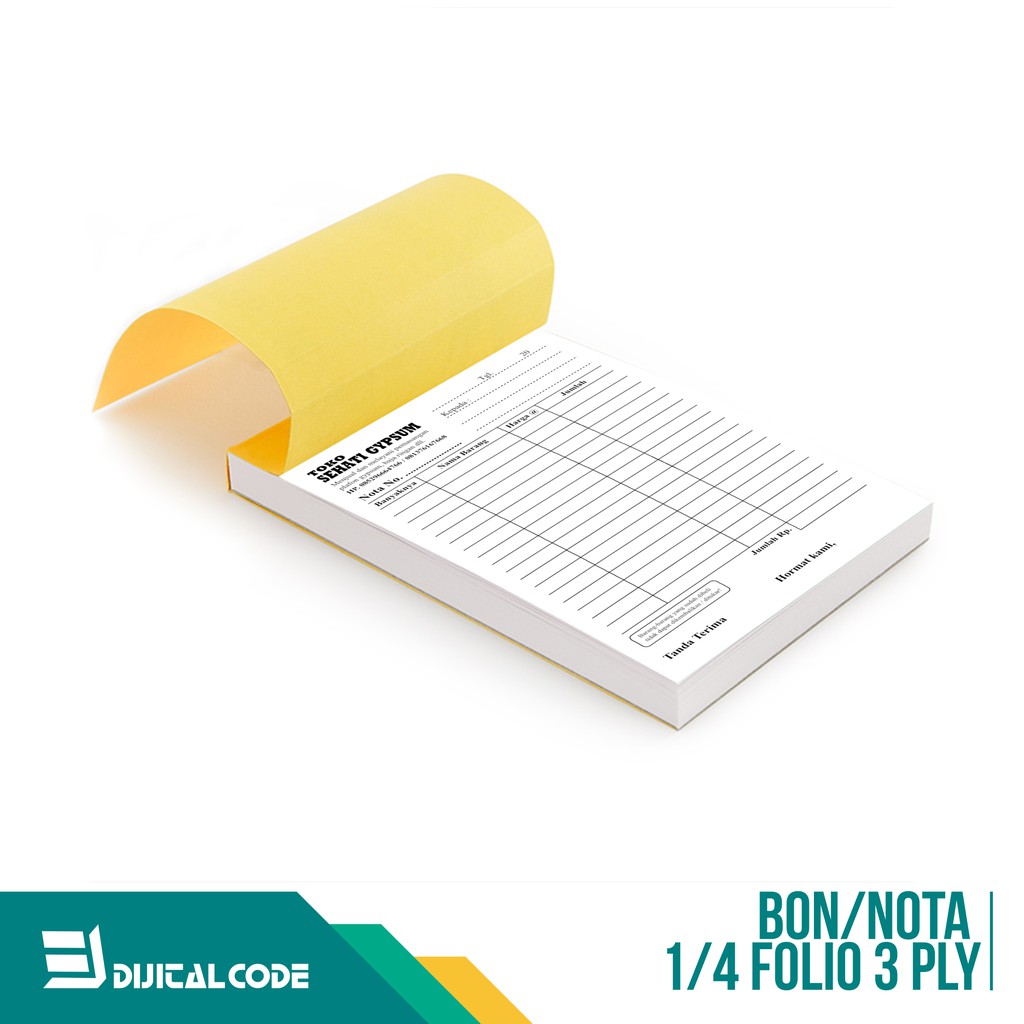 

Cetak Nota/Bon/Kwitansi Rangkap 3 Carbonless Ukuran A6 (1/4 Folio)