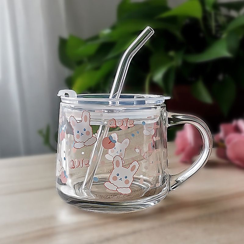New gelas susu anak kaca gelas minum sedotan kaca 350ml