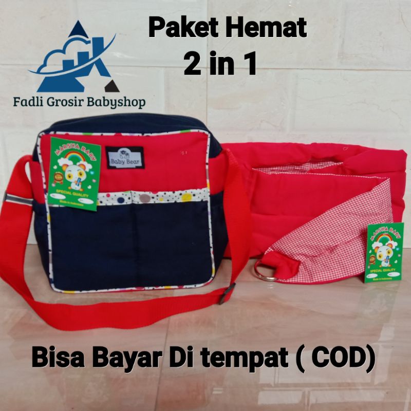 Tas Bayi Strip Dan Gendongan Bayi Samping Polos ( 2 in 1 )