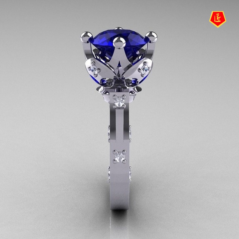 [Ready Stock]Women's Fashion 925 Silver Diamond Sapphire Ring