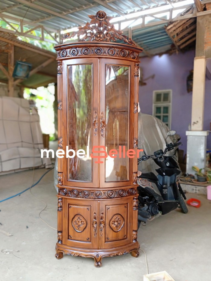 Lemari Hias Sudut - Lemari Hias Jati - Lemari Hias - Lemari Buku