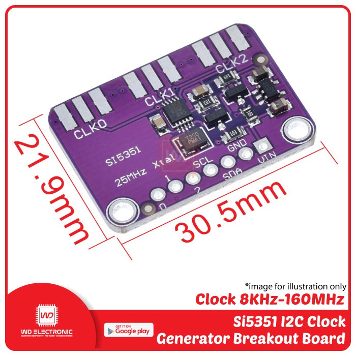 Si5351 I2C Clock Generator 8KHz-160MHz Breakout Board module