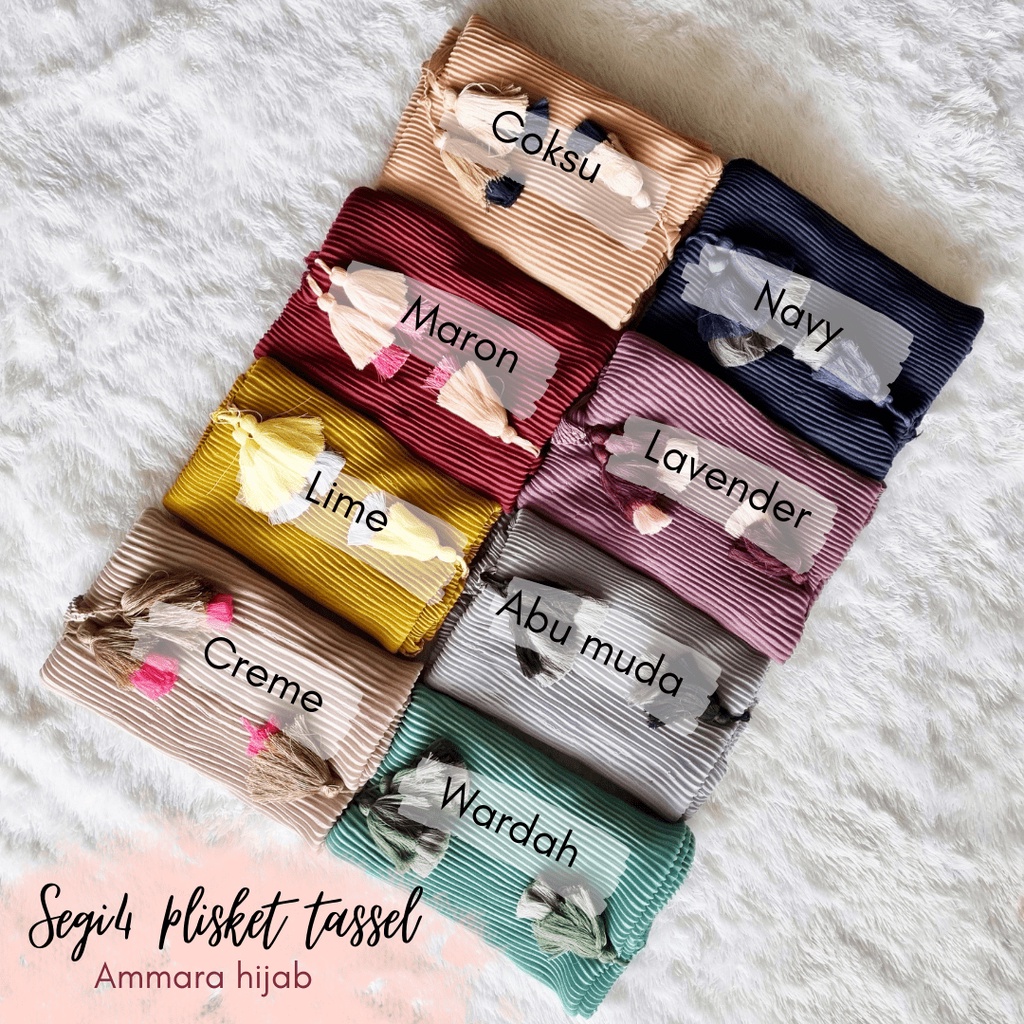jilbab segiempat plisket polos / plain pompom tassel polycotton-1