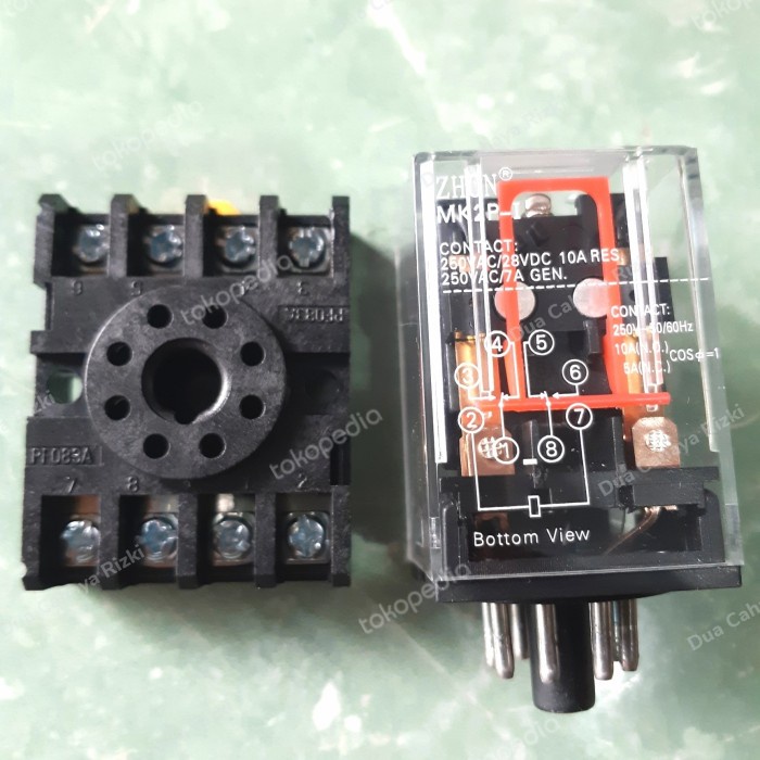 relay riley 24 VDC + socket ZHON MK2P-I koil tembaga setara OMRON - relay aja