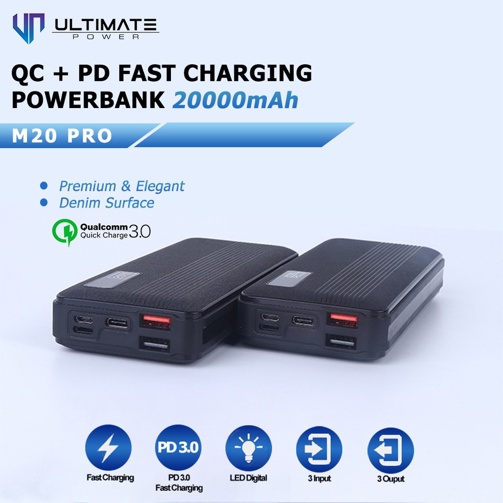 Power bank 20000mAh Fast Charging Ultimate Power M20 PRO QC+PD Garansi resmi