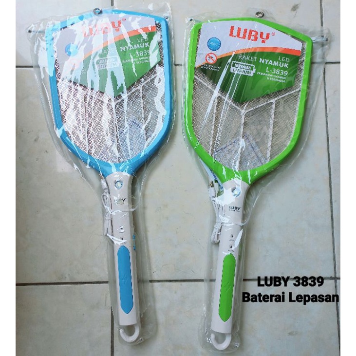 Raket Nyamuk cas Luby 3839 / 3838 / 3826A / 3853 Produk Original Baterei Litium lepasan+ kabel charge-
