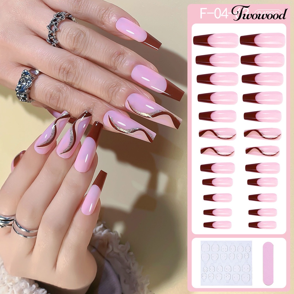 Twowood 24Pcs / Set Kuku Palsu Ultra Tipis Full Cover Untuk Manicure