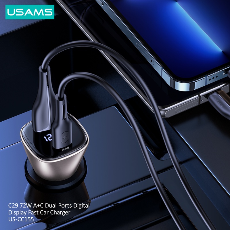 USAMS  Original CC155 Car Charger 72W Mobile Car Charger Mobile Fast Charging Type-C/ USB PD Quick Charger