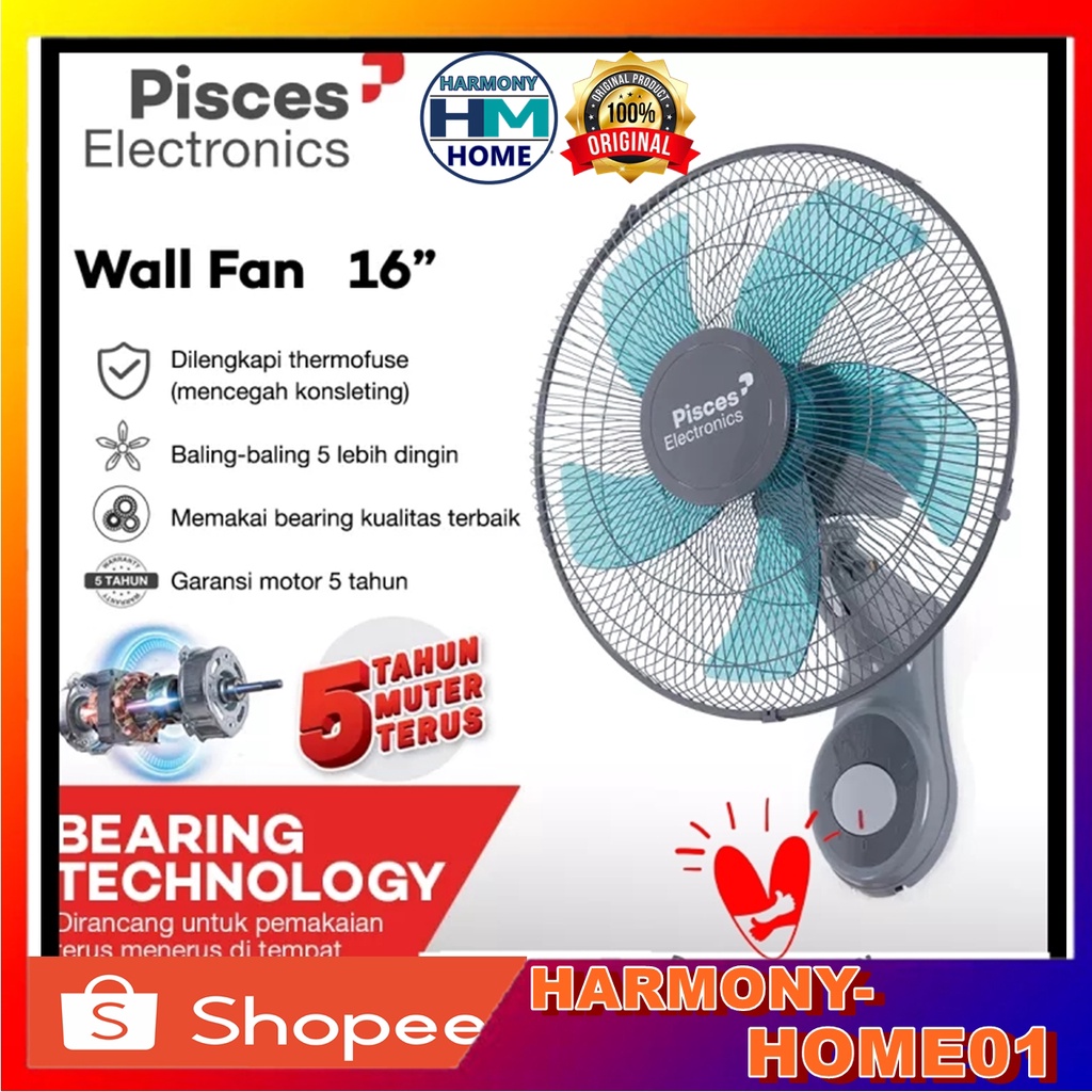 Kipas angin / Kipas angin dinding / Kipas Angin Pisces 1611 PRO Teknologi Bearing Angin Kuat Dan Kencang