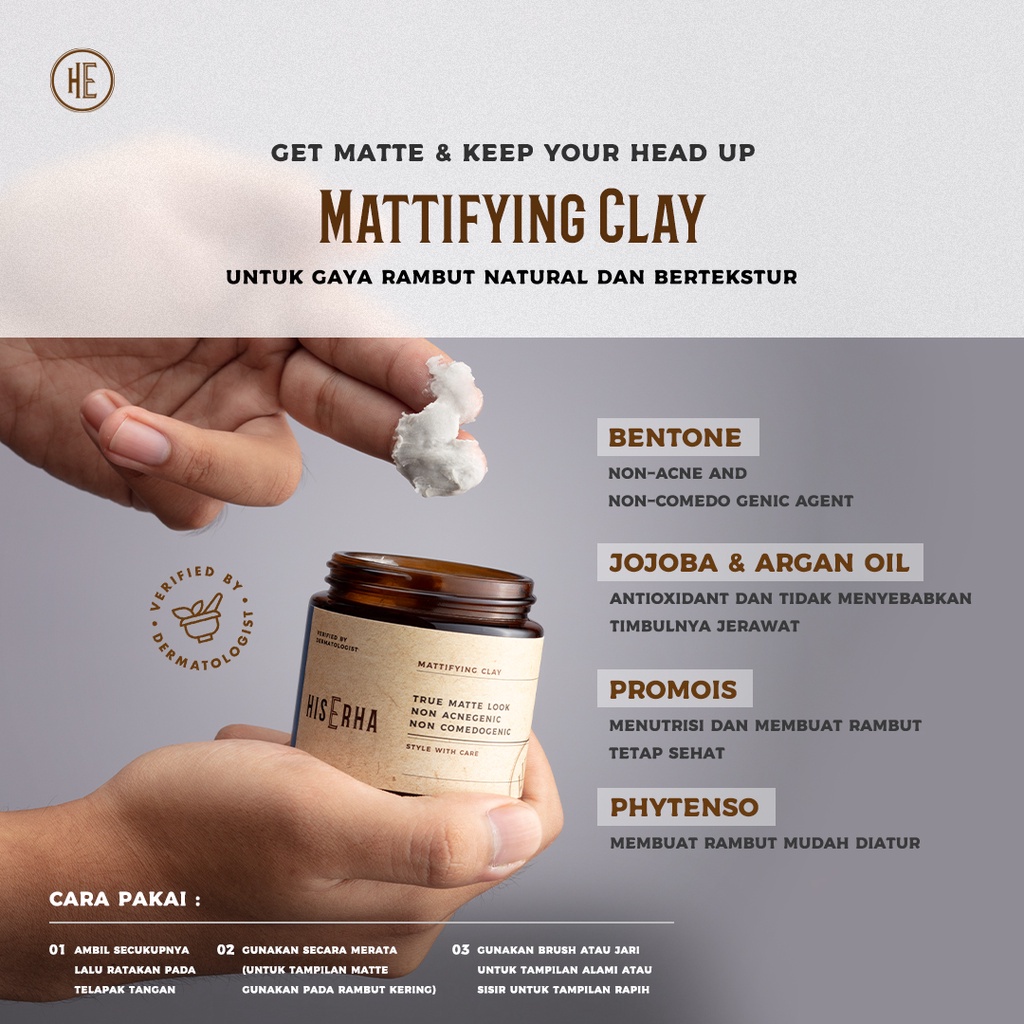 HIS ERHA Paket Pomade Pria Mattifying Clay + Powder Rambut Matte Look