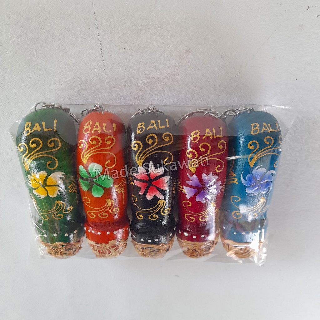 Paket 5pcs Kerajinan Gantungan kunci kayu lukis khas bali motif lolok