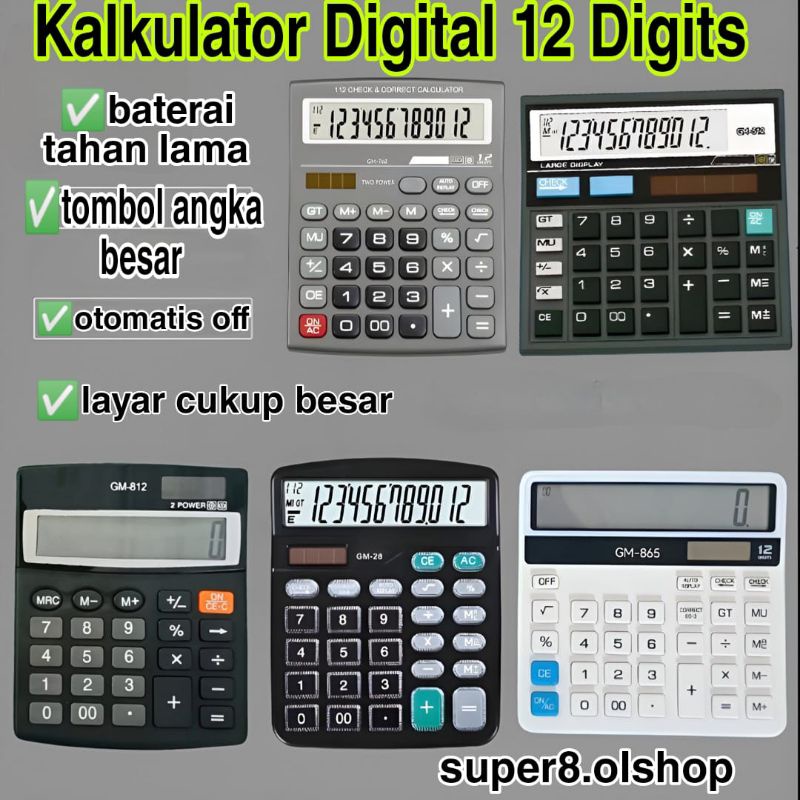 Kalkulator Dagang 12 Digit⭐ Super8 ⭐