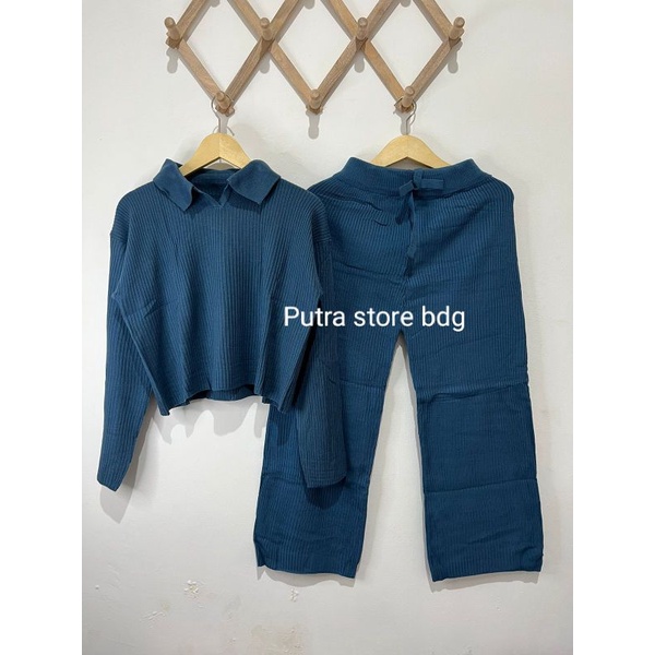 One Set Sonya polo knit dan kulot rajut premium