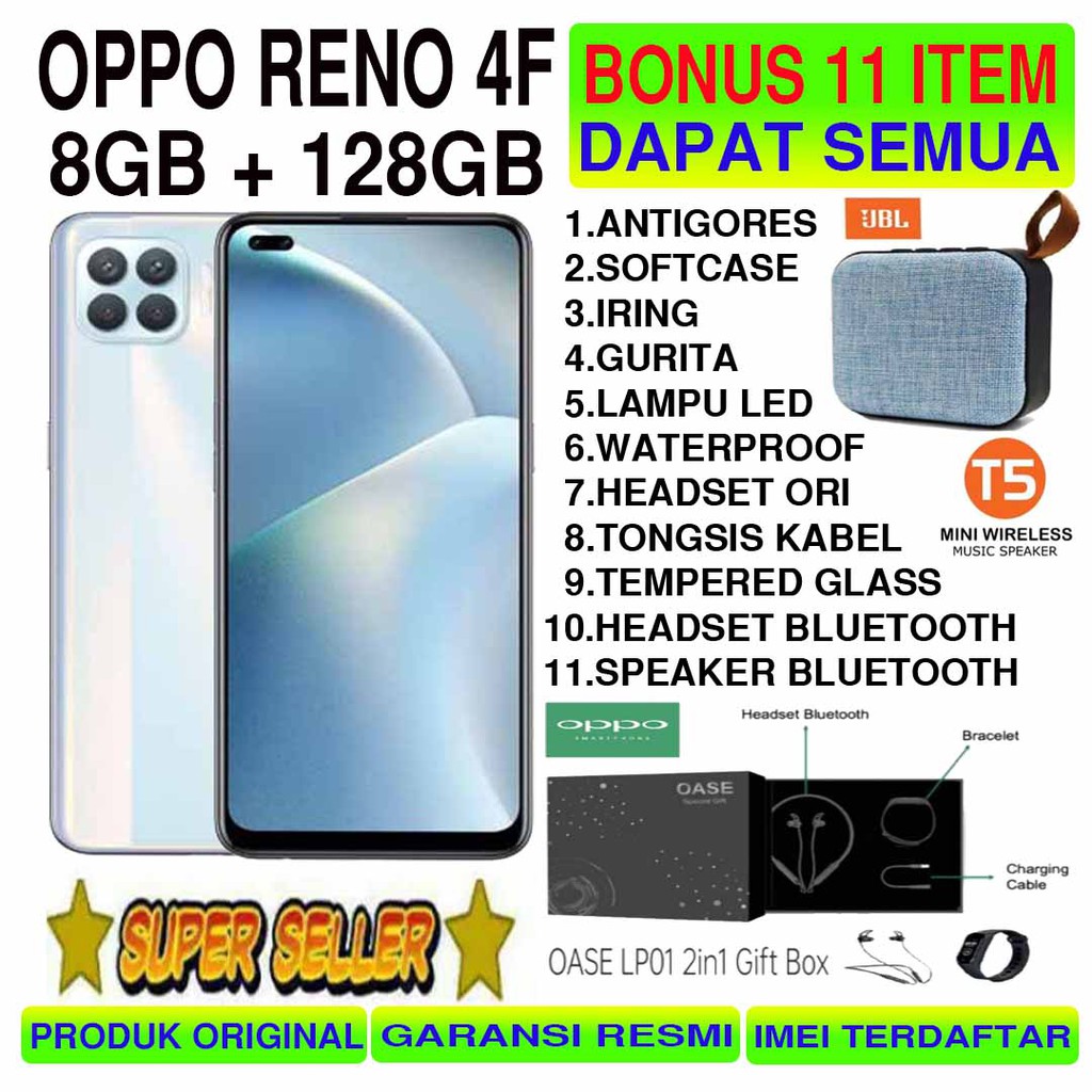 OPPO RENO 4 F 4F 8/128 RAM 8GB ROM 128GB GARANSI RESMI | Shopee Indonesia