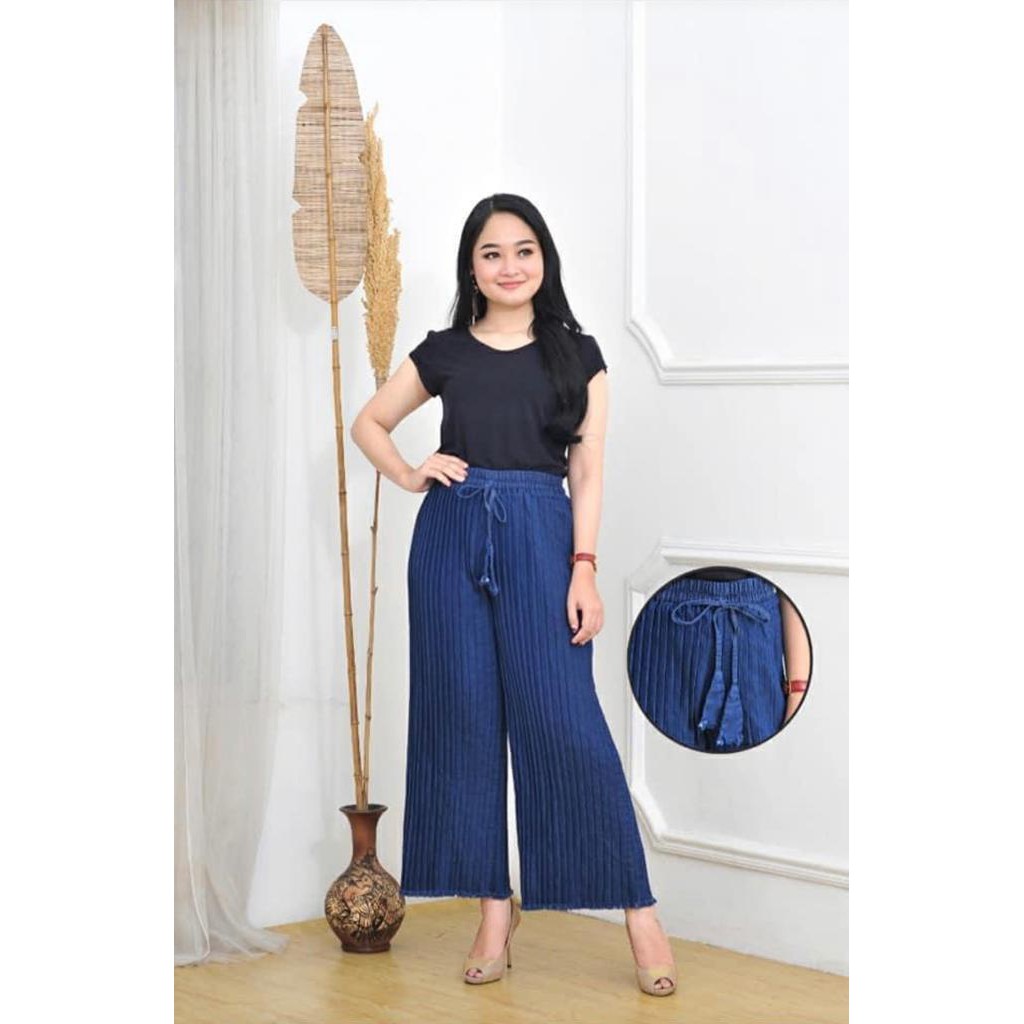 [TERLARIS] CELANA KULOT JEANS PLISKET UMBRELLA MODEL Kekinian