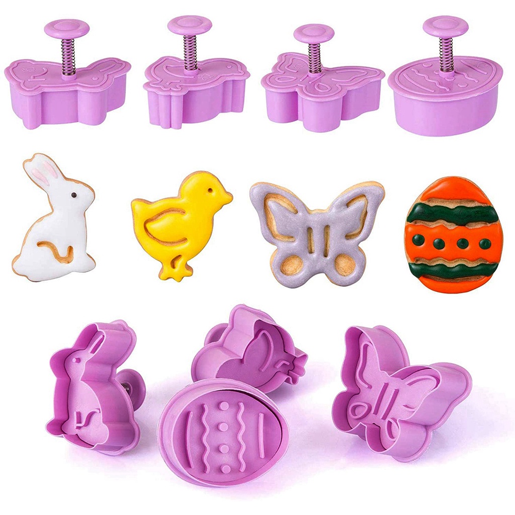 REBUY 4pcs/Set Press Stamp Dough Baking Tools Cookie Cutter Fondant Kitchen Animal Pastry Plastic Cartoon Biscuit Mold