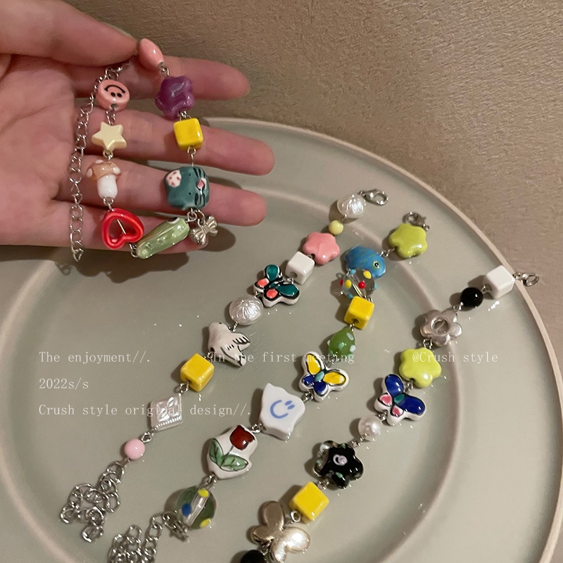 IFYOU Gelang Manik-Manik Bintang Smiley Warna-Warni Gaya Vintage Korea Untuk Wanita