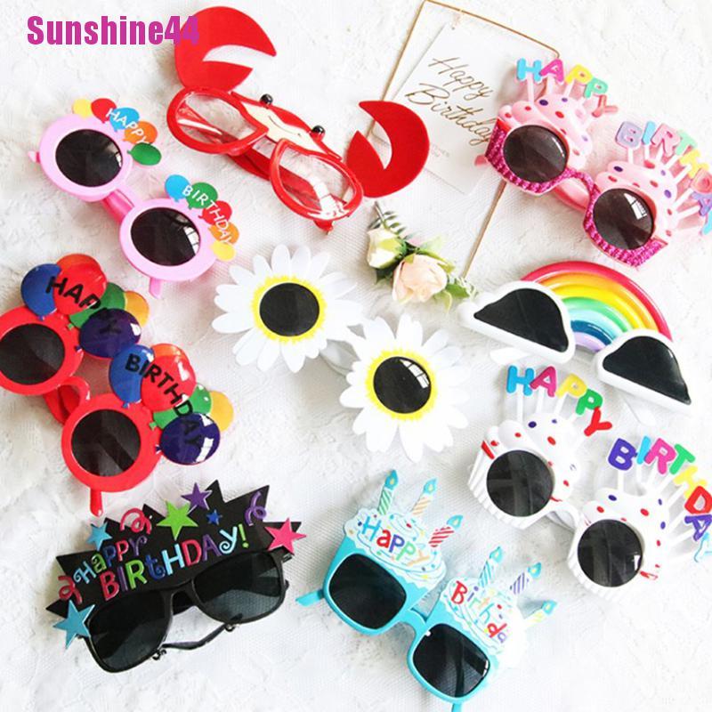 (Sunshine44) Kacamata Hitam Motif Tulisan Happy Birthday Untuk Pesta Ulang Tahun