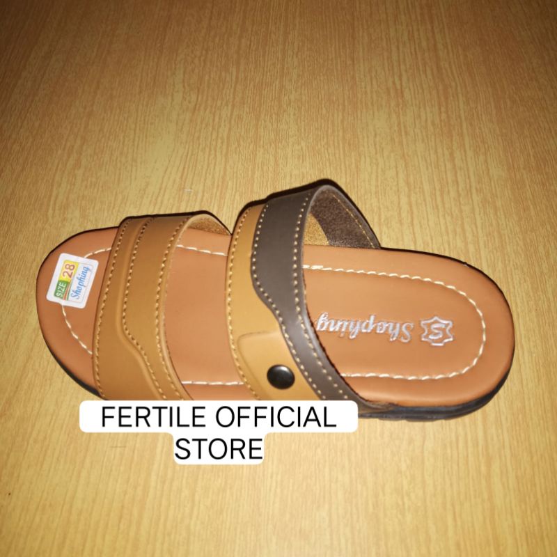 sandal anak slide / slop kulit imitasi cokelat