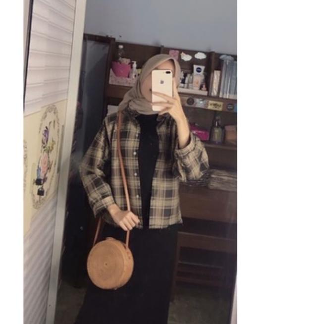 ✪ KEMEJA GUELIN KEMEJA FLANEL FLANELY KOTAK KOTAK LENGAN PANJANG BALON AUTER OVERSIZE BLOUSE PAKAIAN