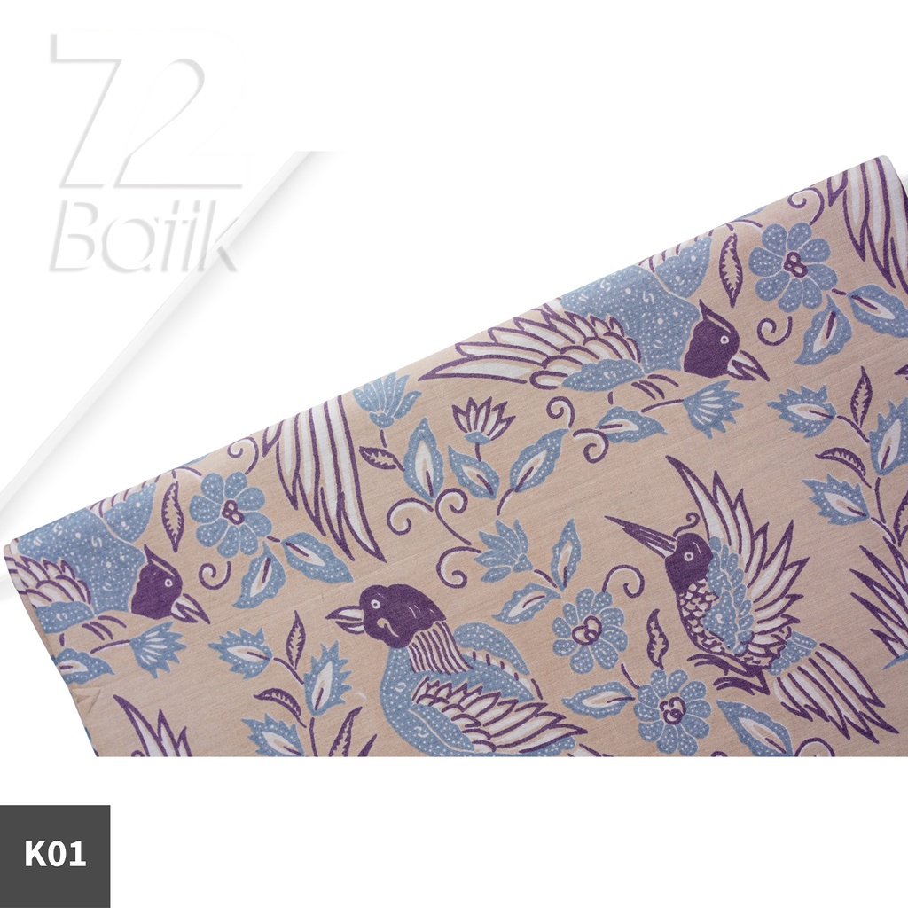 KAIN BATIK PREMIUM Bahan Katun Motif Burung Taman Warna Cream 721588 Cap 72 Jarik Jarit Samping Kebat Panjang Batik Katun Modern Premium Bahan Seragam Batik Pernikahan Kantor Keluarga Murah Kamen Jadi Batik Bali Lembaran